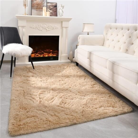 Beige Shaggy Rugs for Bedroom Living Room, Super Soft Fluffy Fuzzy Area Rug - Picture 1 of 7